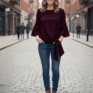 Bell Sleeve Top with Tie Detail